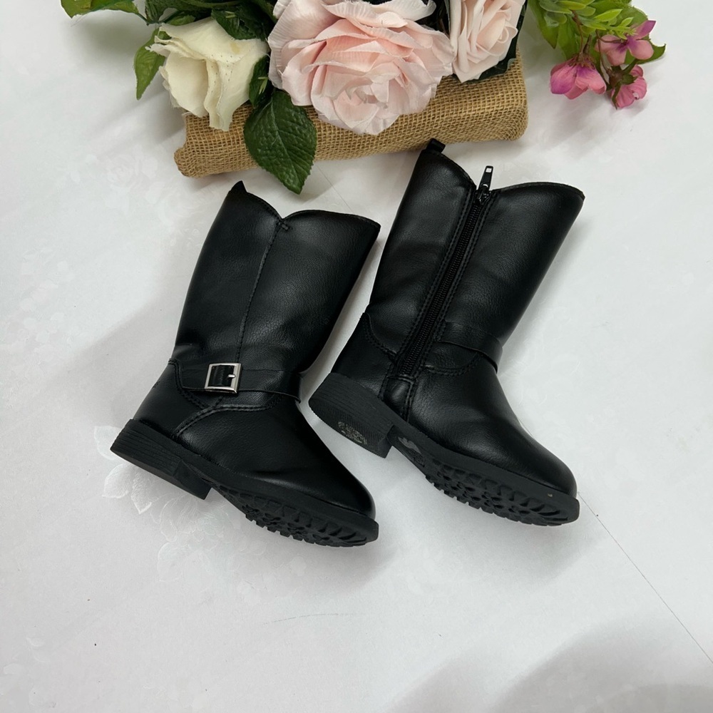 OshKosh B'gosh Black Mid-Calf Kids Zip Boots with Buckle Accent
